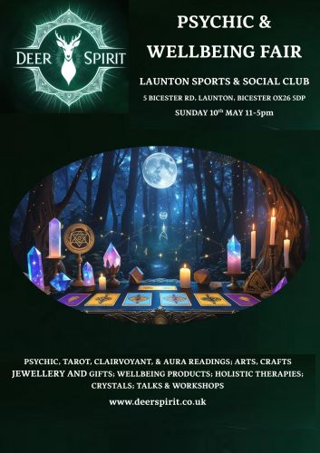 Tarot readings at Deer Spirit Event on Sunday 10th May 26 at Launton Sports & Social Club Bicester from 11am - 5pm
